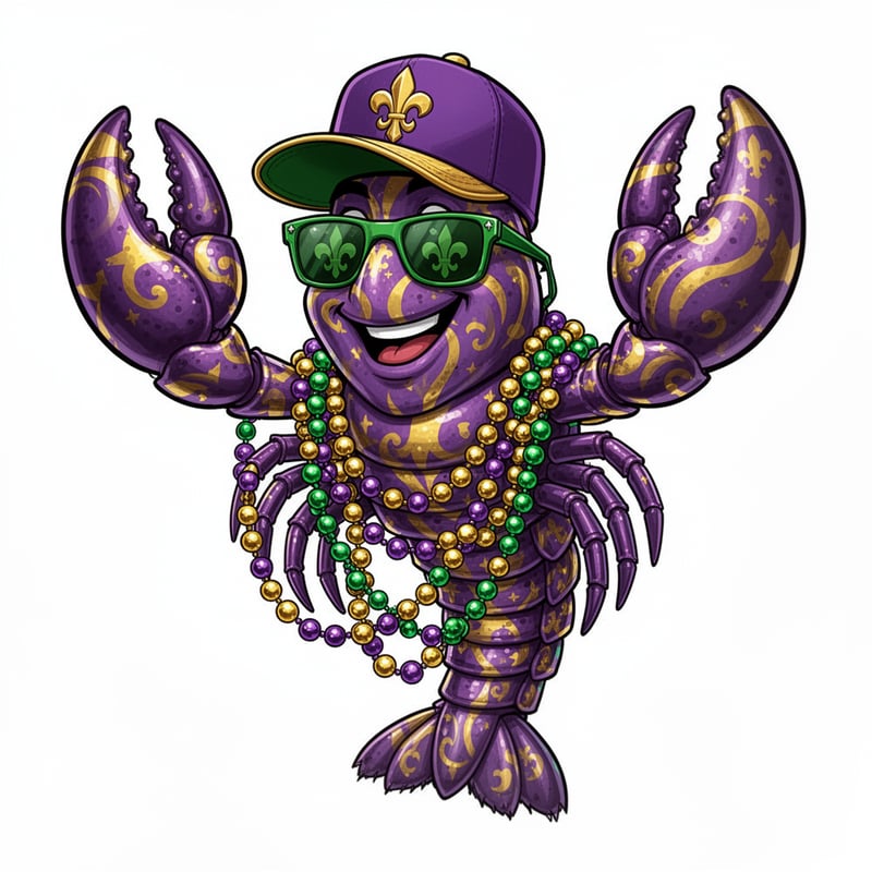 Vivid Mardi Gras Crawfish Illustration