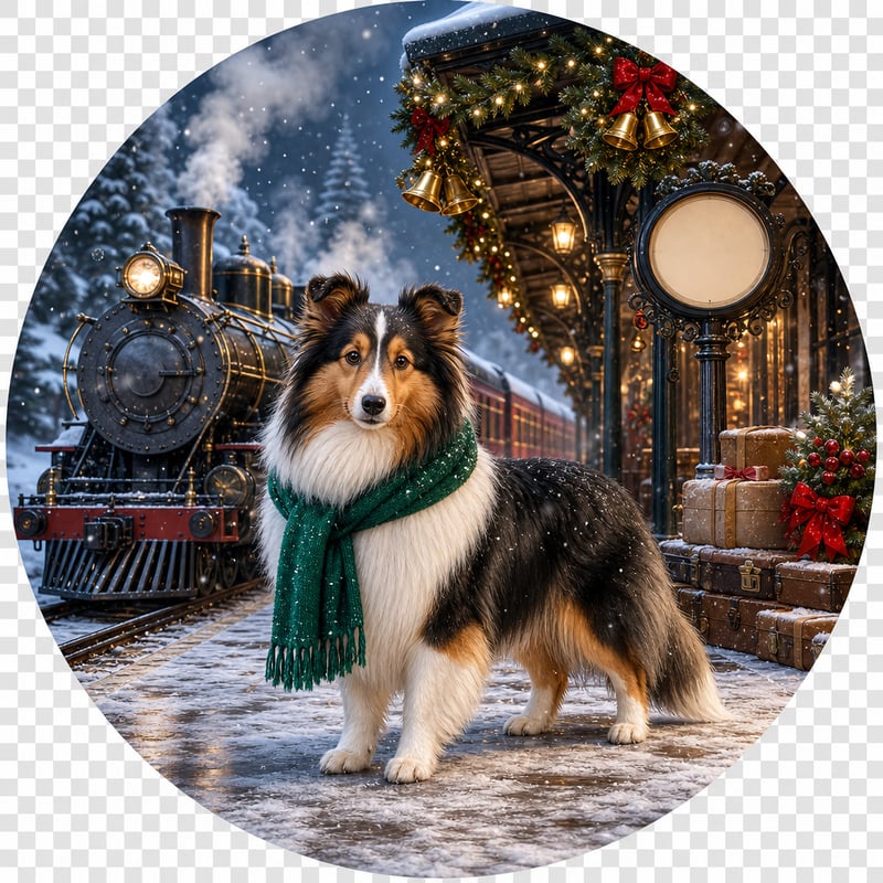 Shetland Sheepdog Christmas 3D PNG