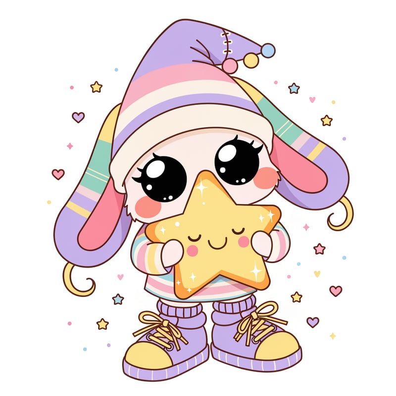 Kawaii Bunny Hugging Smiling Star Sticker