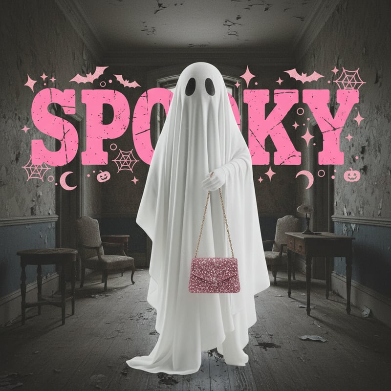 Spooky Pink Ghost with Rhinestone Handbag