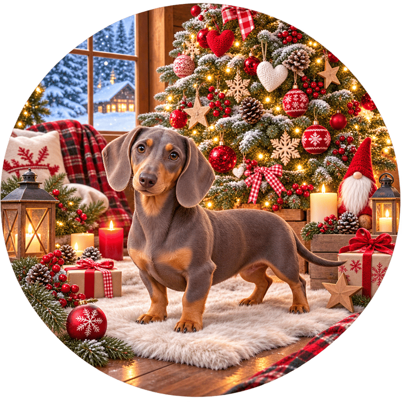 Isabella Tan Dachshund Holiday Circle