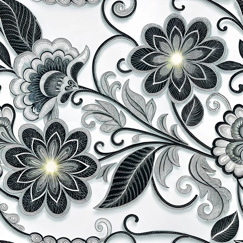 Neon Silver and Black Floral Embroidery