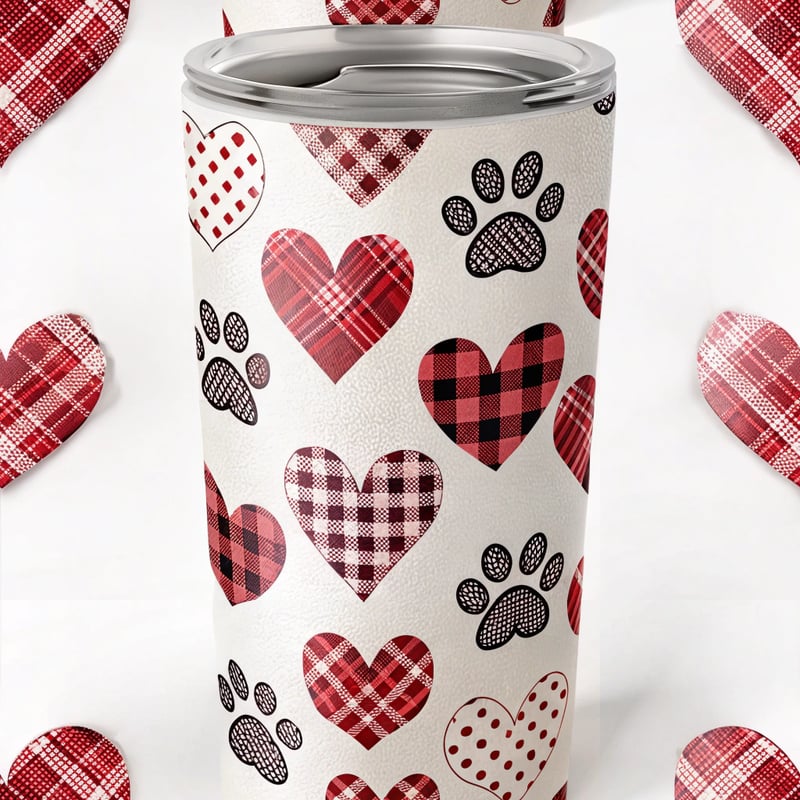 Valentine Plaid Puppy Paw Prints Pattern