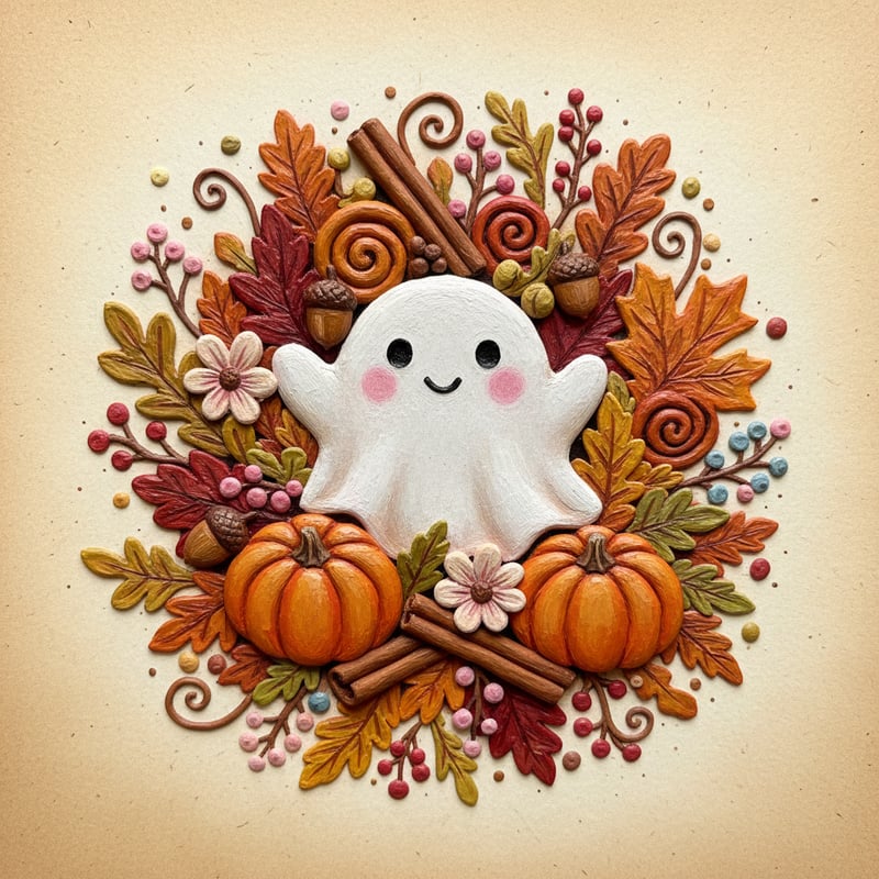 Cozy Fall Ghost Floral Illustration