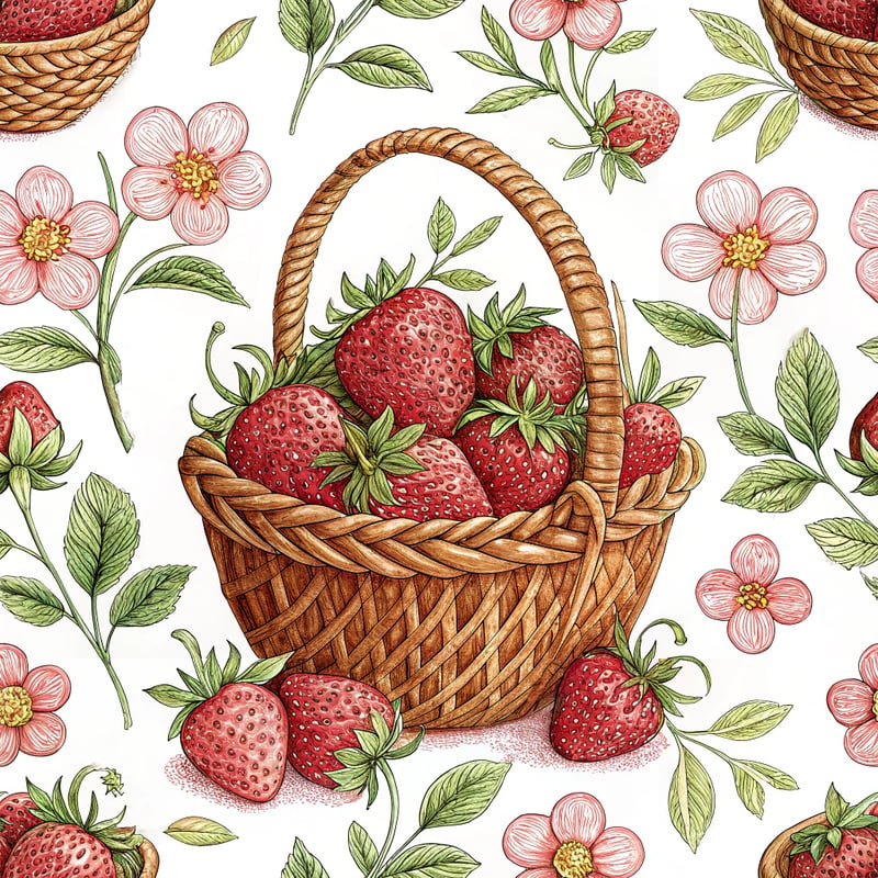 Hand Drawn Basket of Strawberries