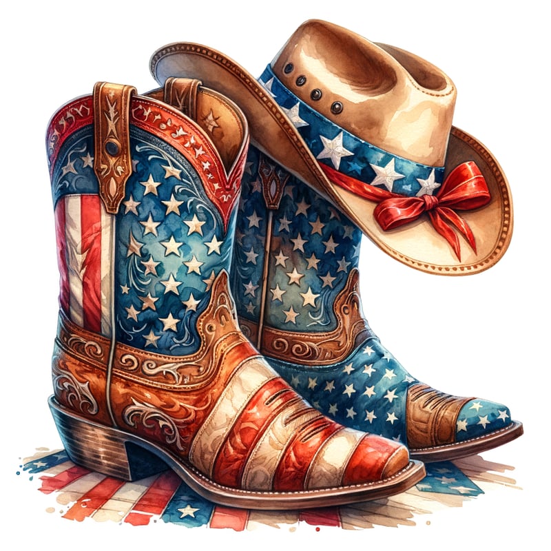 Watercolor Cowboy Boots and Hat Clipart