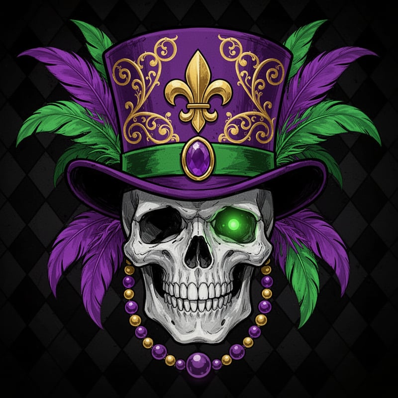 Mardi Gras Skull with Ornate Top Hat