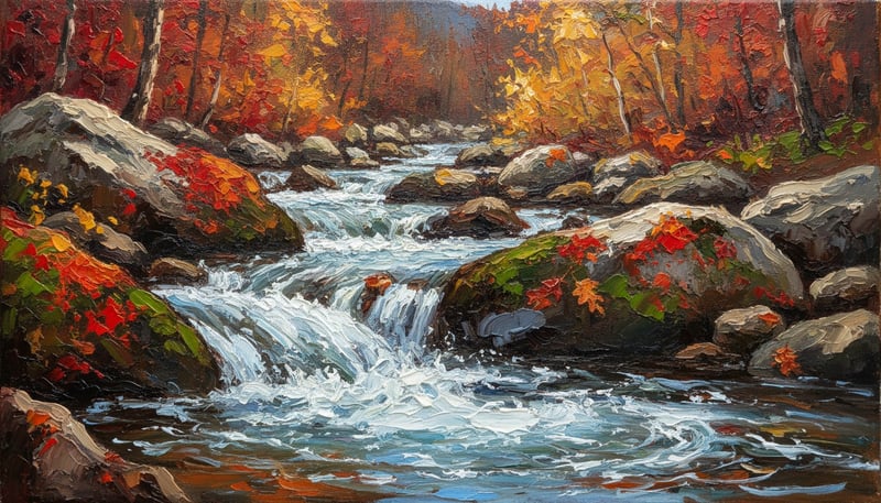 Autumn Mountain Stream Oil Painting