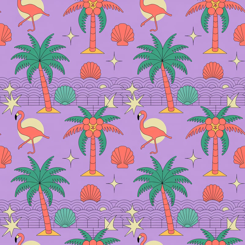 1980s Pastel Tropical Nightlife Pattern