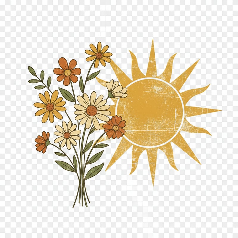 Vintage Boho Sunshine Wildflower Clipart