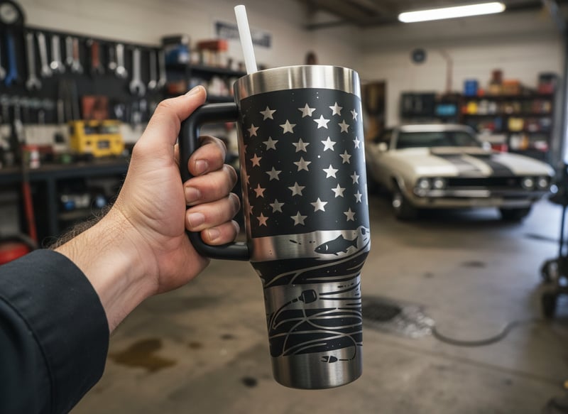Photorealistic Rugged Charcoal Tumbler Mockup