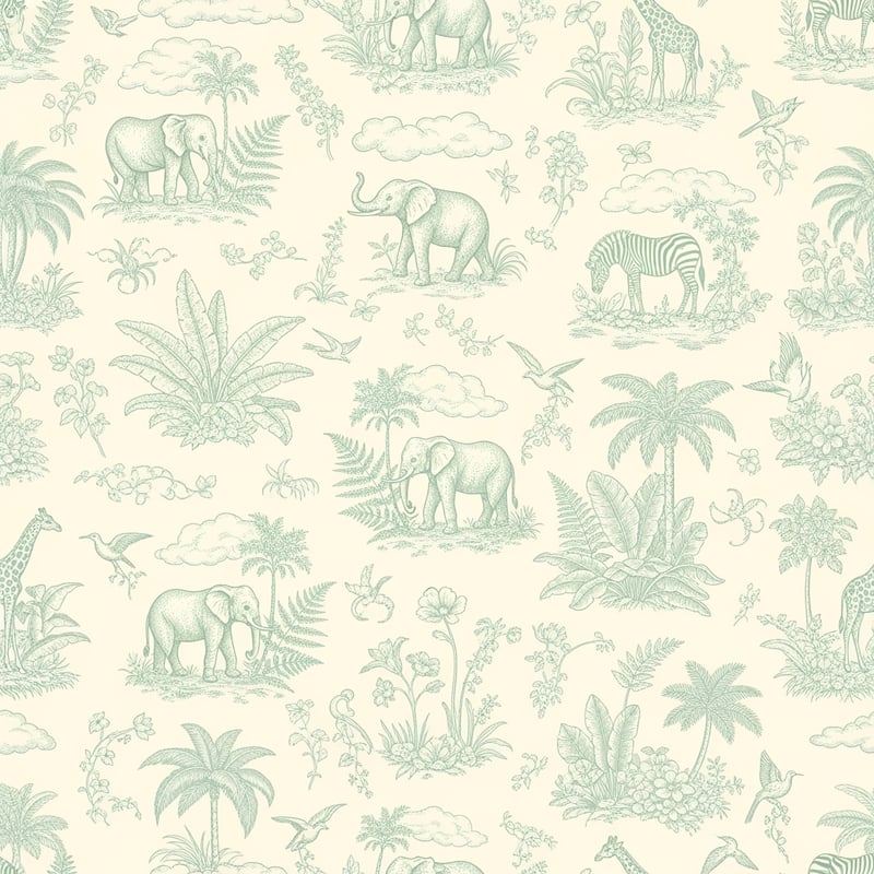 Vintage Safari Toile Pattern in Mint Green