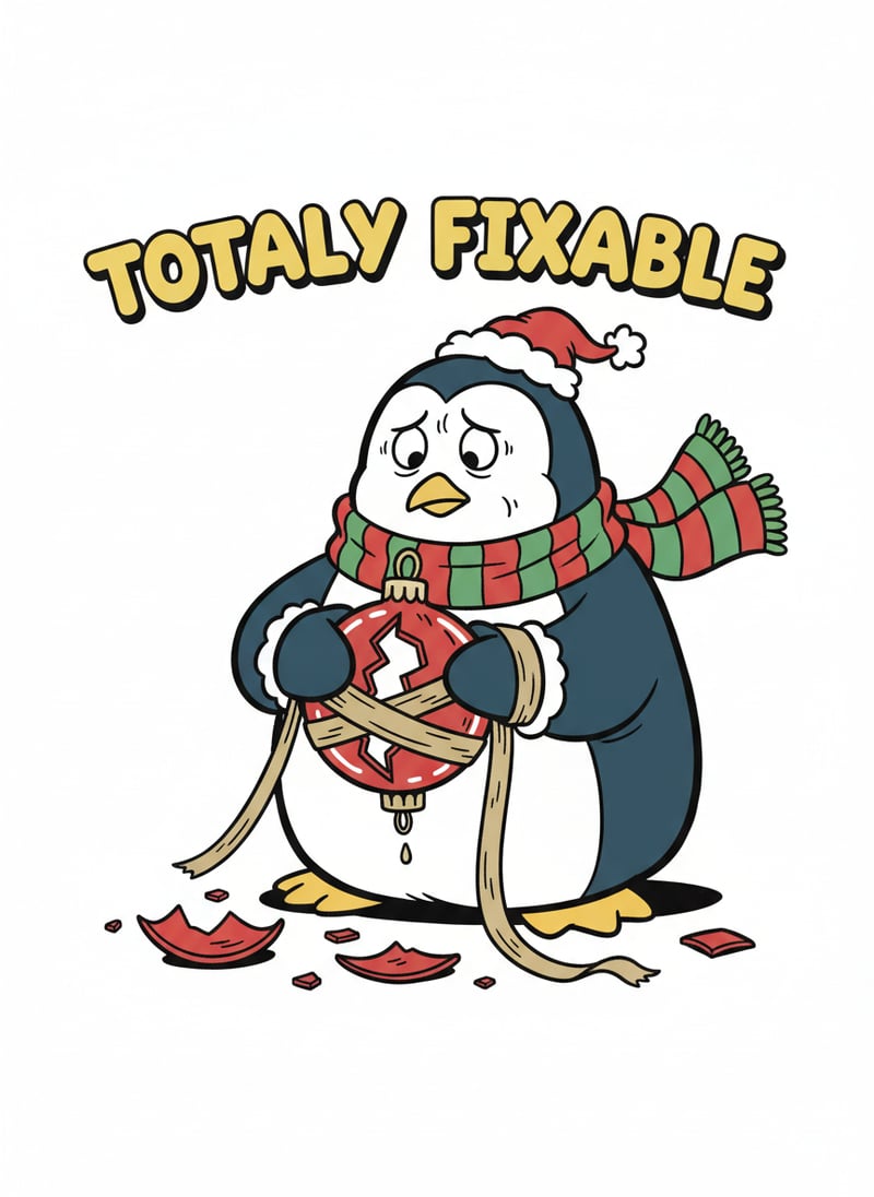 Retro Cartoon Penguin Fixing Ornament