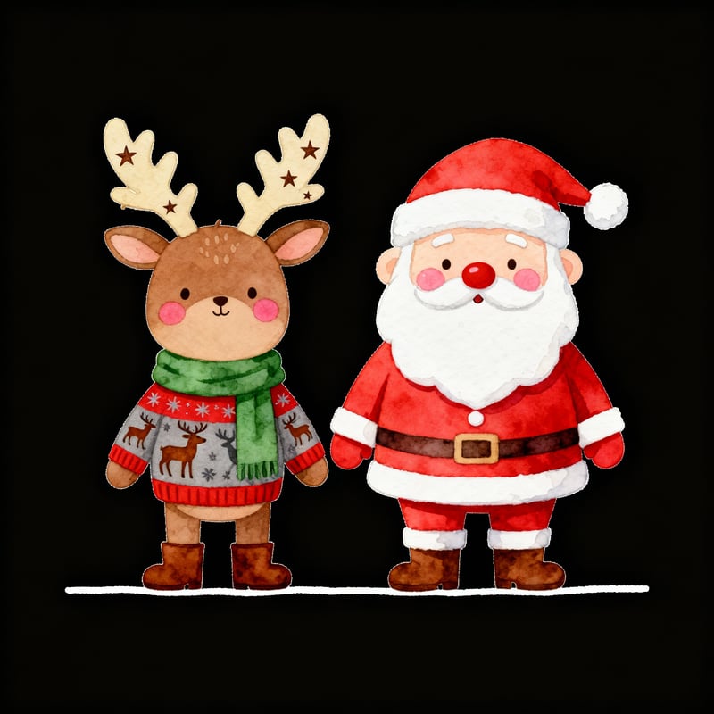 Whimsical Santa and Reindeer Illustration