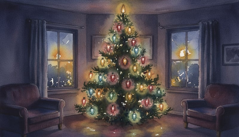 Dusk Tree Lights Watercolor Glow