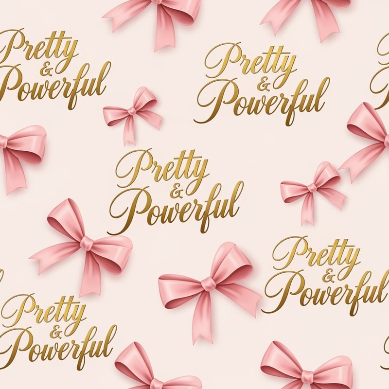 Pink Bow Pattern with Gold Script