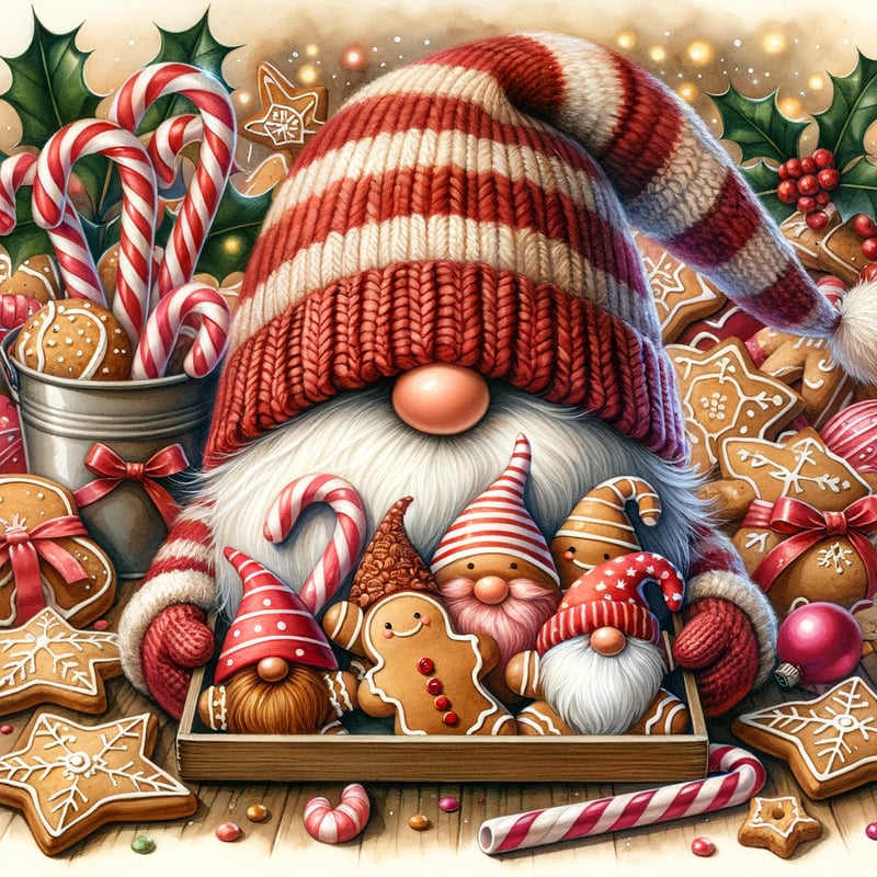 Festive Watercolor Christmas Gnomes