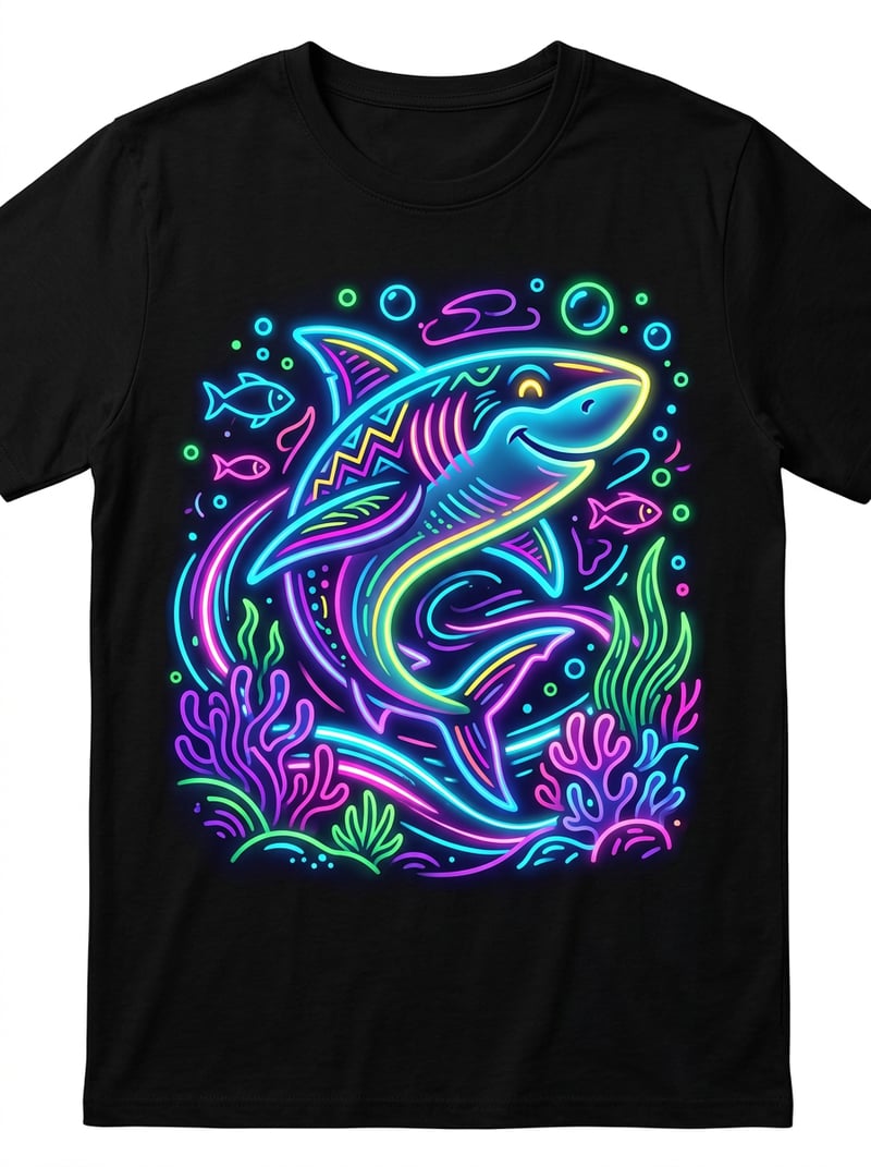 Neon Playful Shark T-Shirt Design