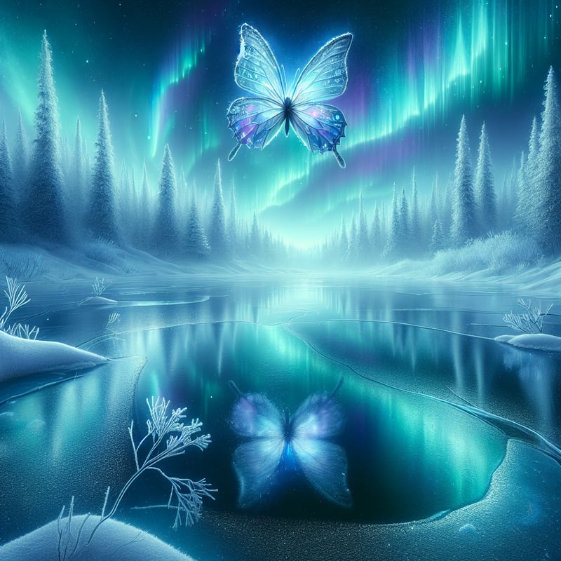 Moonlit Butterfly Over Tundra Lake