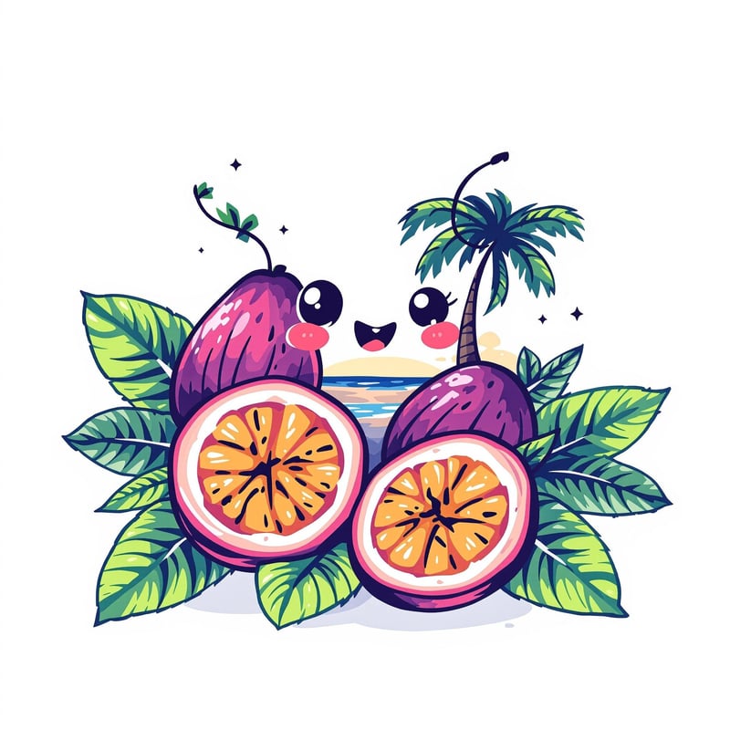 Kawaii Passion Fruit Vacation T-Shirt Design