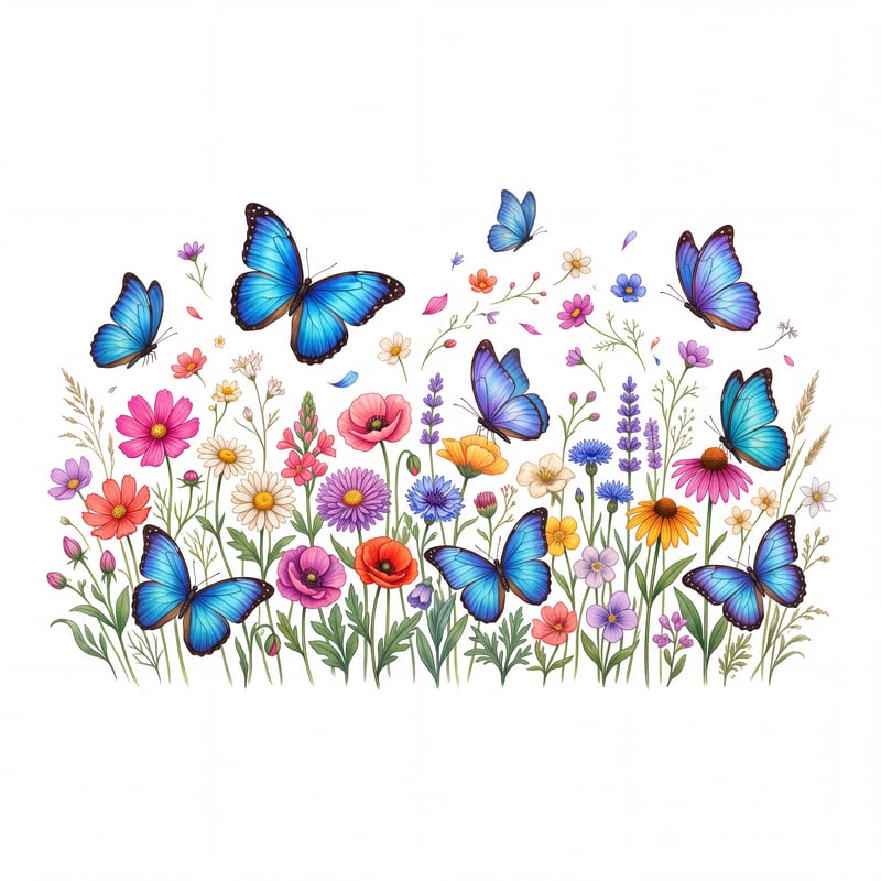 Vintage Blue Morpho & Wildflowers