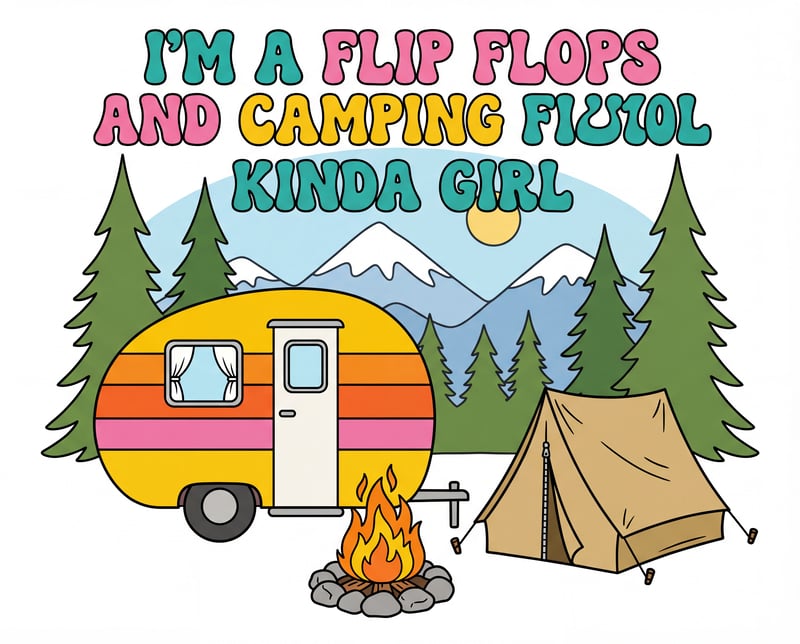Retro Rainbow Camping Scene Illustration