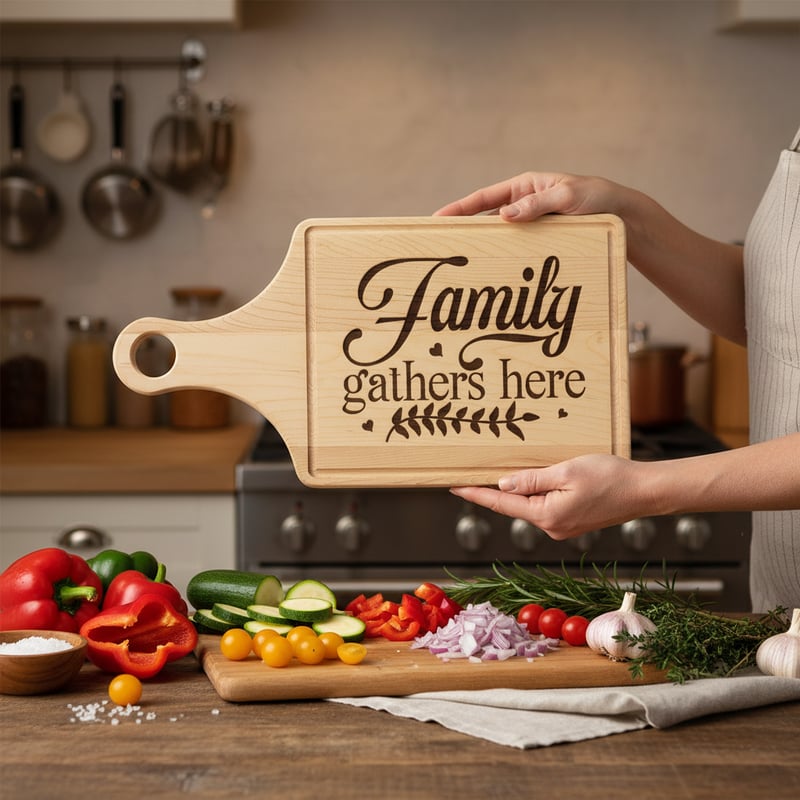 Engraved Cutting Board in Cozy Kitchen