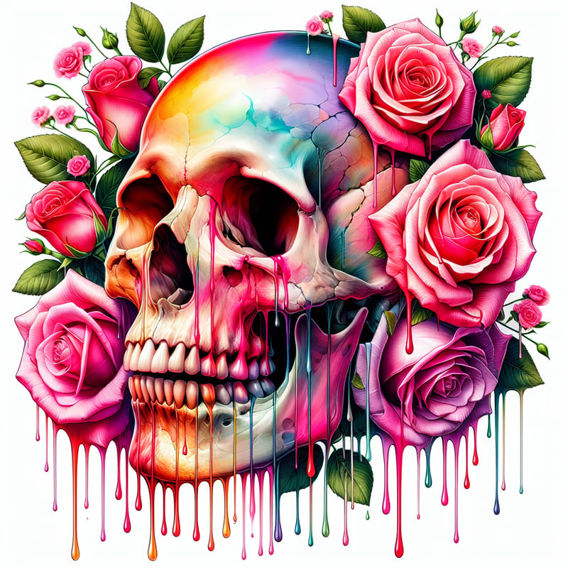 Vibrant Skull with Roses Illustration
