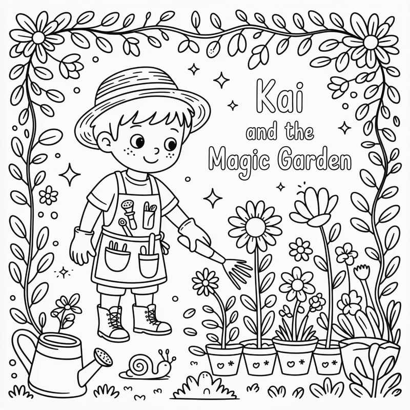 Kai and the Magic Garden Coloring Page