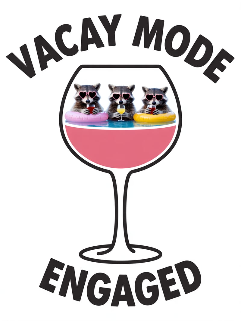 Raccoons on Floaties in Wine Glass Pool