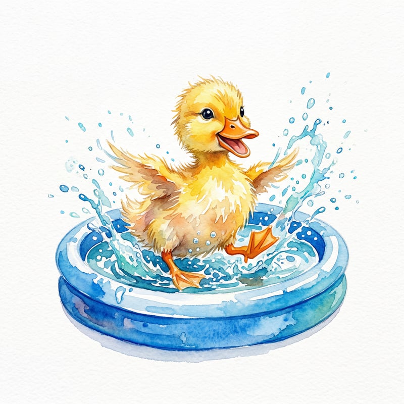 Happy Watercolor Duckling Splashing