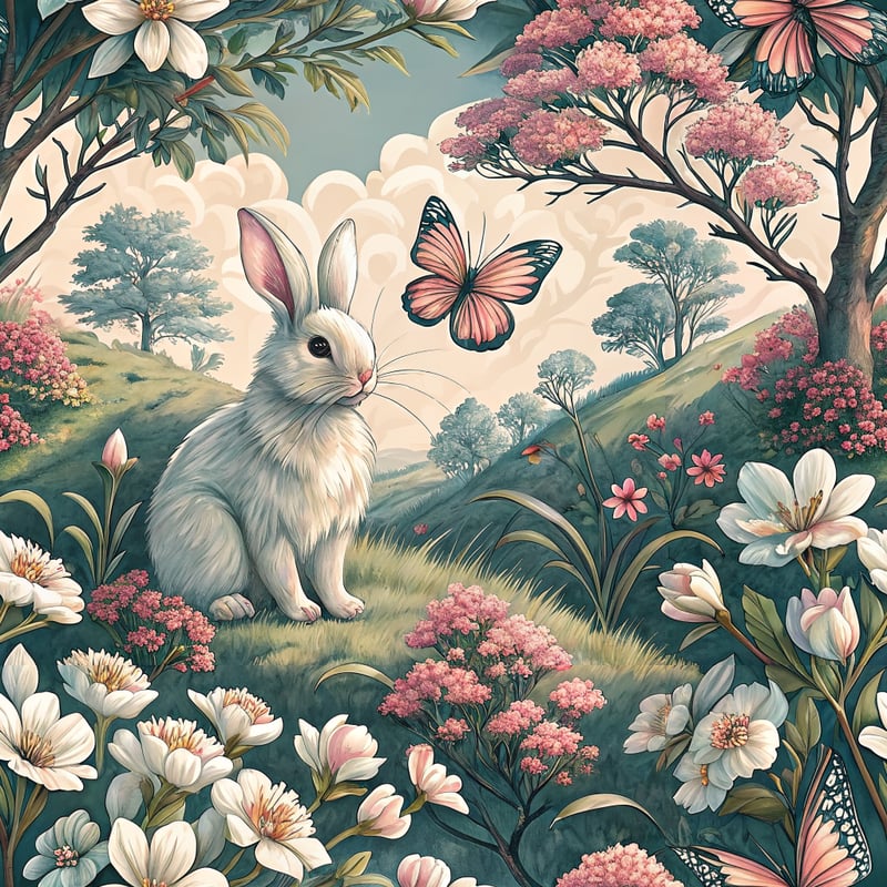 Ultra-Detailed Rabbit and Butterfly Pattern
