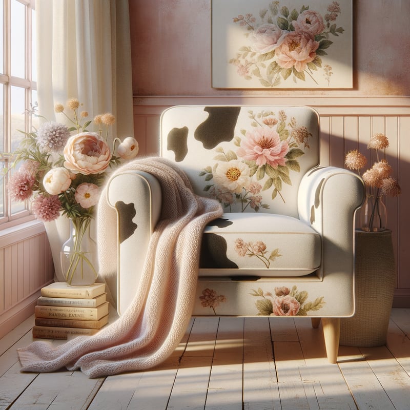 Eclectic Feminine Interior with Cow-Print Chair