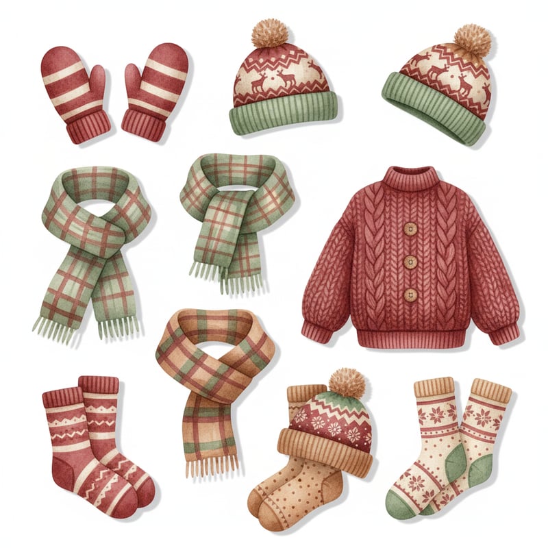 Cozy Winter Clothing Watercolor Clipart