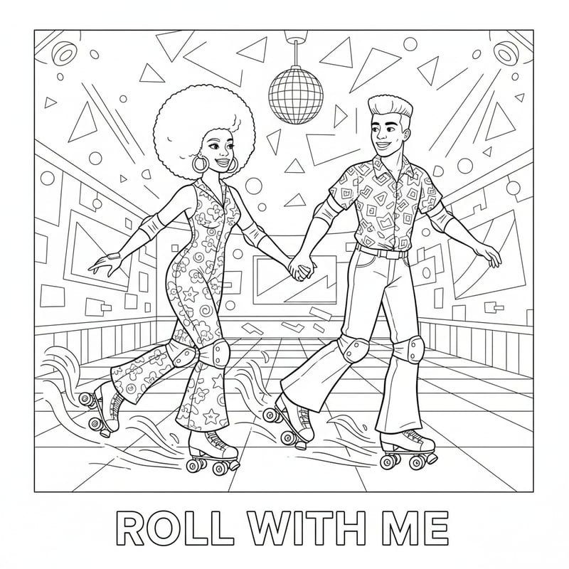 Black Couple Roller Skating Line Art