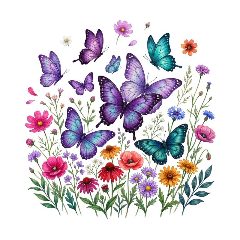 Vintage Purple & Teal Butterfly Illustration
