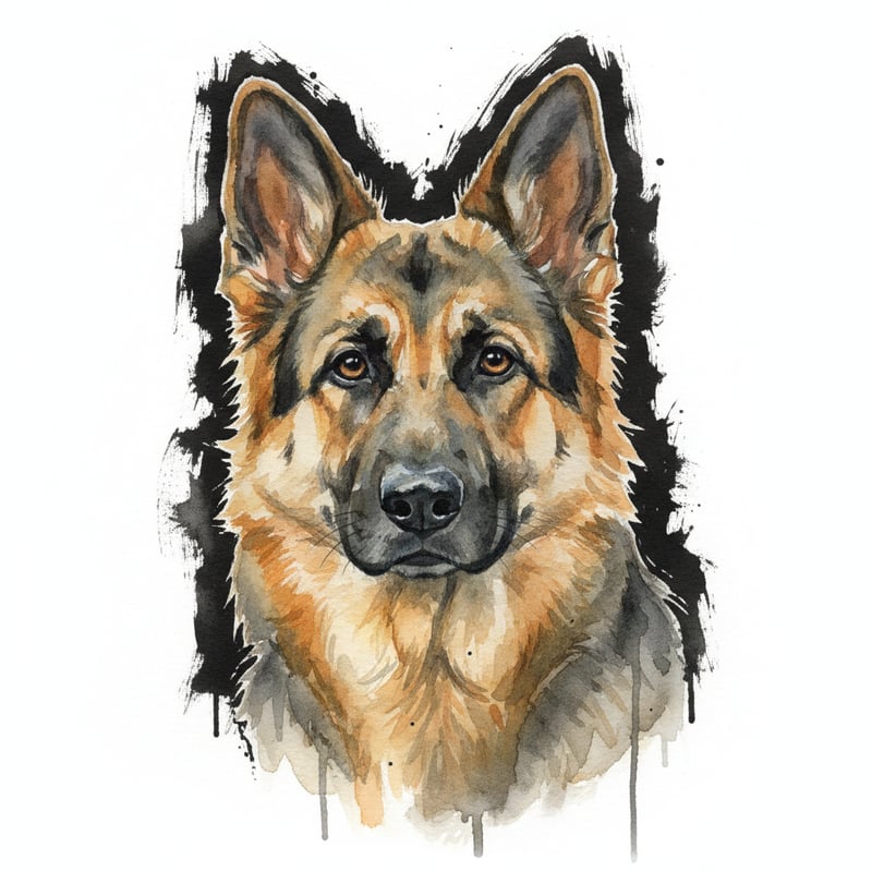 Watercolor German Shepherd Portrait