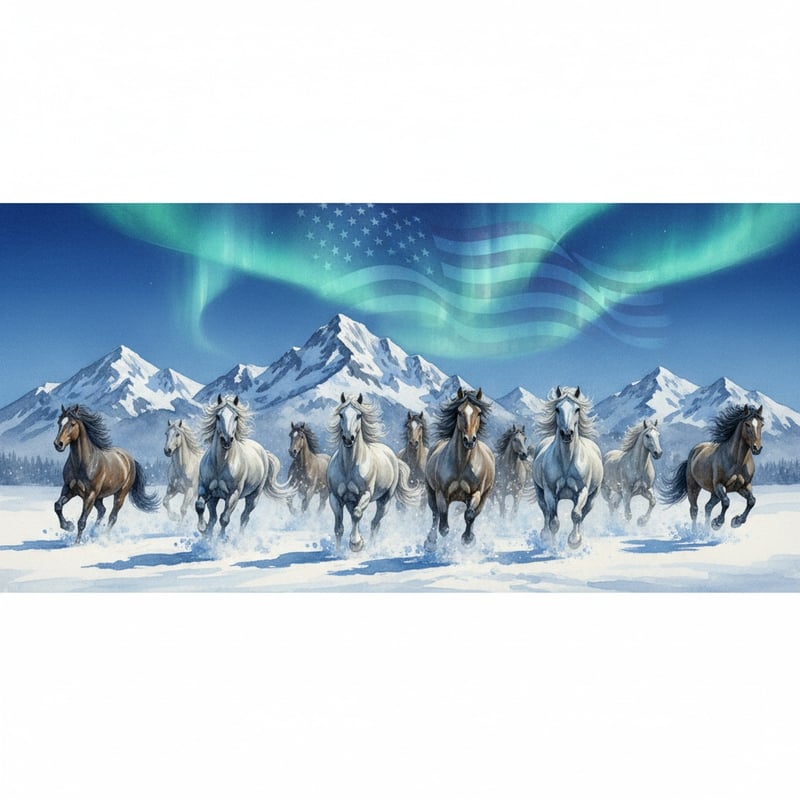 Majestic Horses in Snowy Watercolor