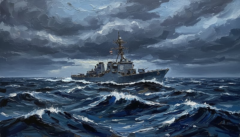 Abstract Oil Painting of Navy Destroyer