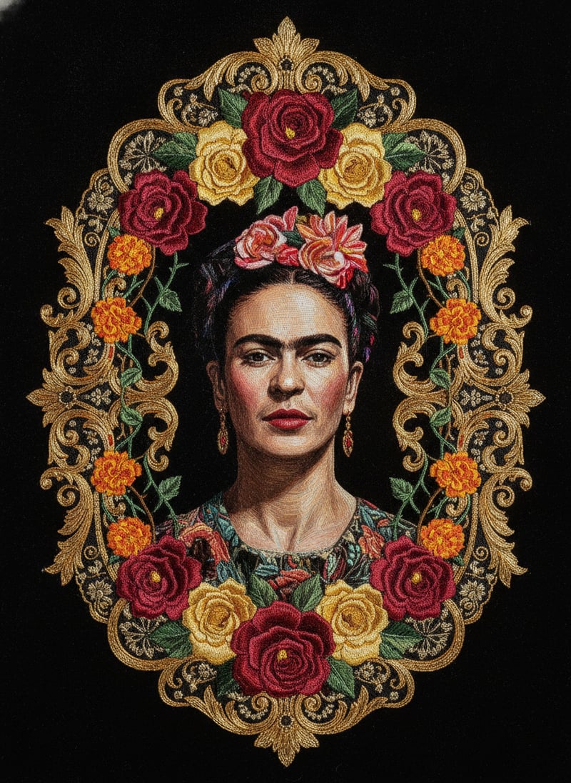 Embroidered Frida Kahlo Artwork