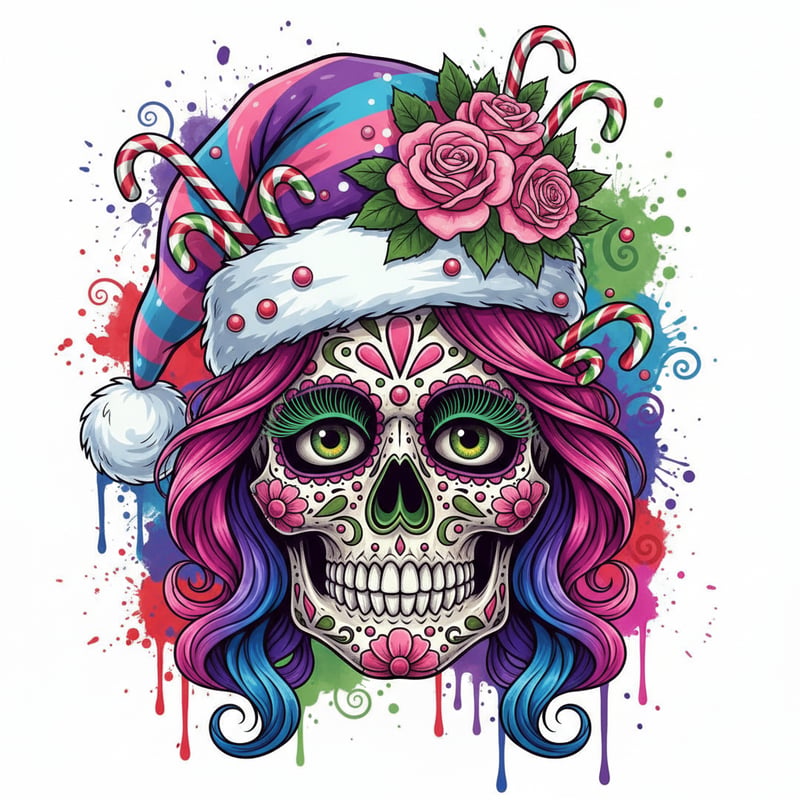 Day of the Dead Christmas Sugar Skull Art