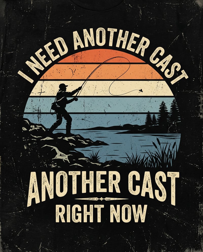 Vintage Fishing Design with Retro Sunset