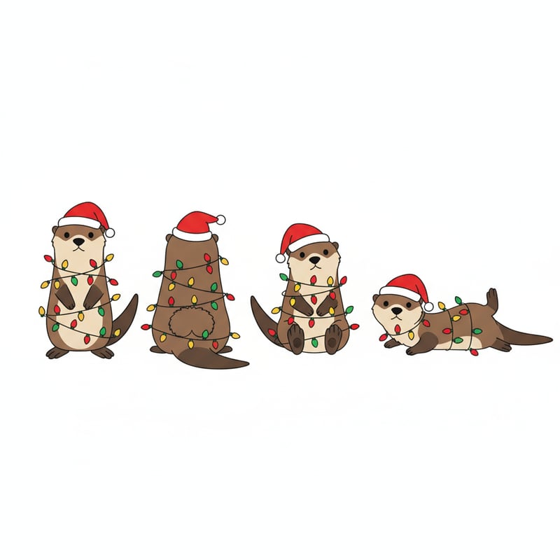 Otters Wrapped in Christmas Lights