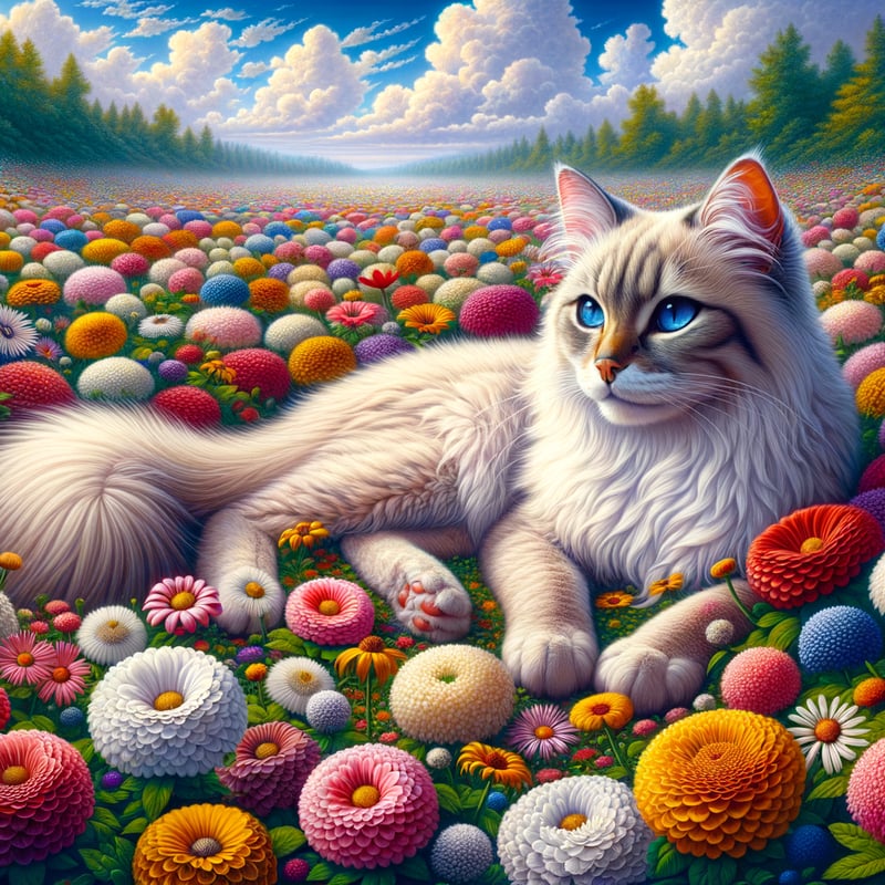 Cat in Flower Field Illustration
