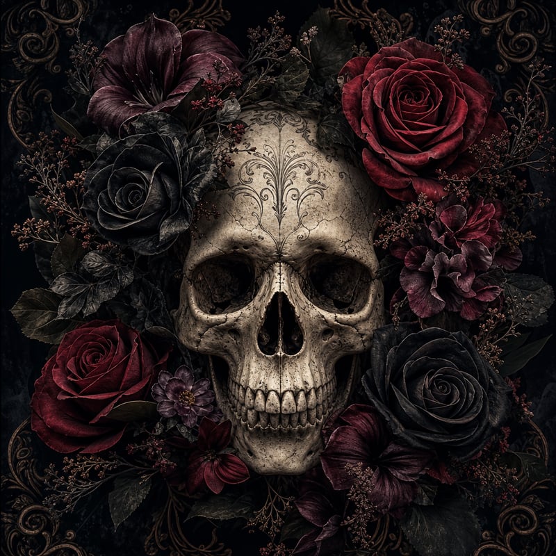 Gothic Floral Skull Illustration
