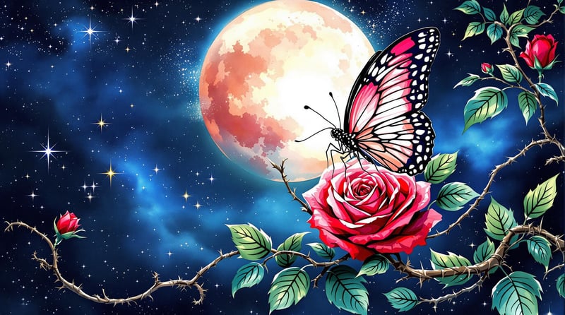 Watercolor Butterfly on Rose Design