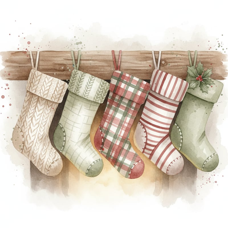 Watercolor Christmas Stockings Clipart