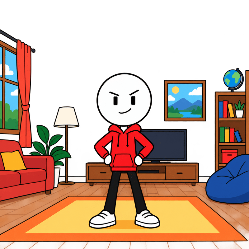 Flat 2D Stickman in Red Hoodie