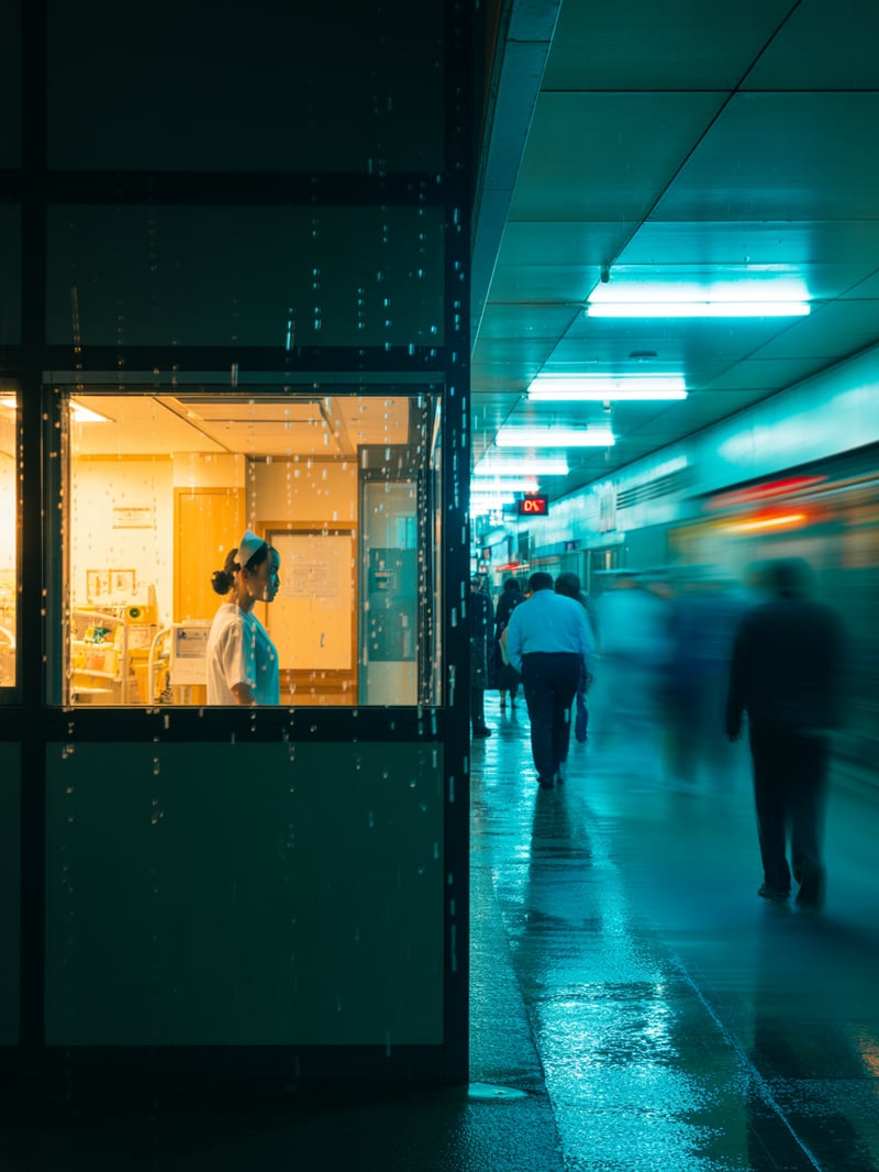 Night Hospital Scene with Nurse