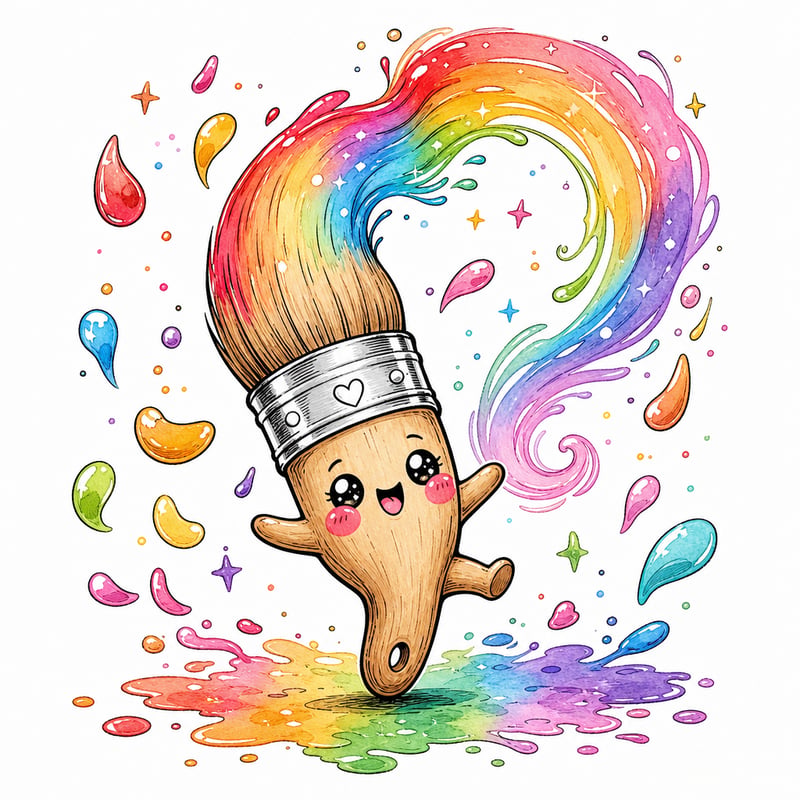Cute Paintbrush Clipart with Rainbow Swirls